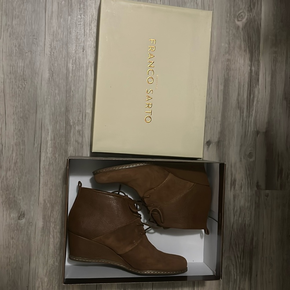 Franco Sarto brown wedge booties - worn once!